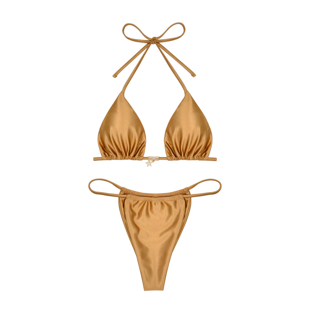 Dame triangle-bikini med raffineret forside og elegant guldkant Skovae