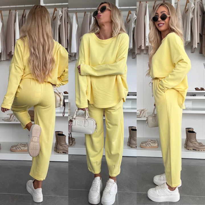 Kvinders loungewear sæt med komfortabel elastisk talje og moderne sweatshirt