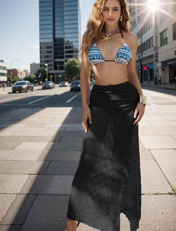 Dame Bikini-sæt med geometrisk tryk og transparent strik-overlap Skovae