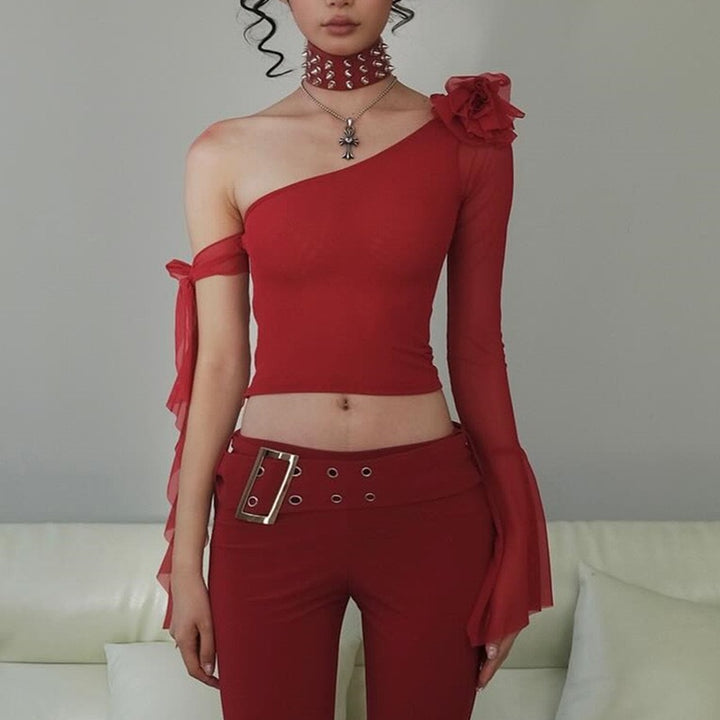 Damer Off-Shoulder Overtøj med transparente ærmer og dekorative accenter Skovae
