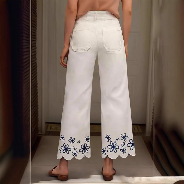 Dame Bred Culotte-Jeans med broderet blomsterdesign Skovae