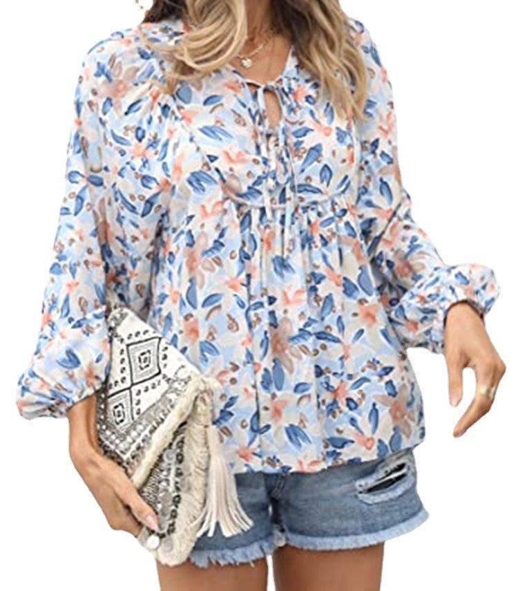 Damebluse med blomsterdesign og luftige ærmer Stilla