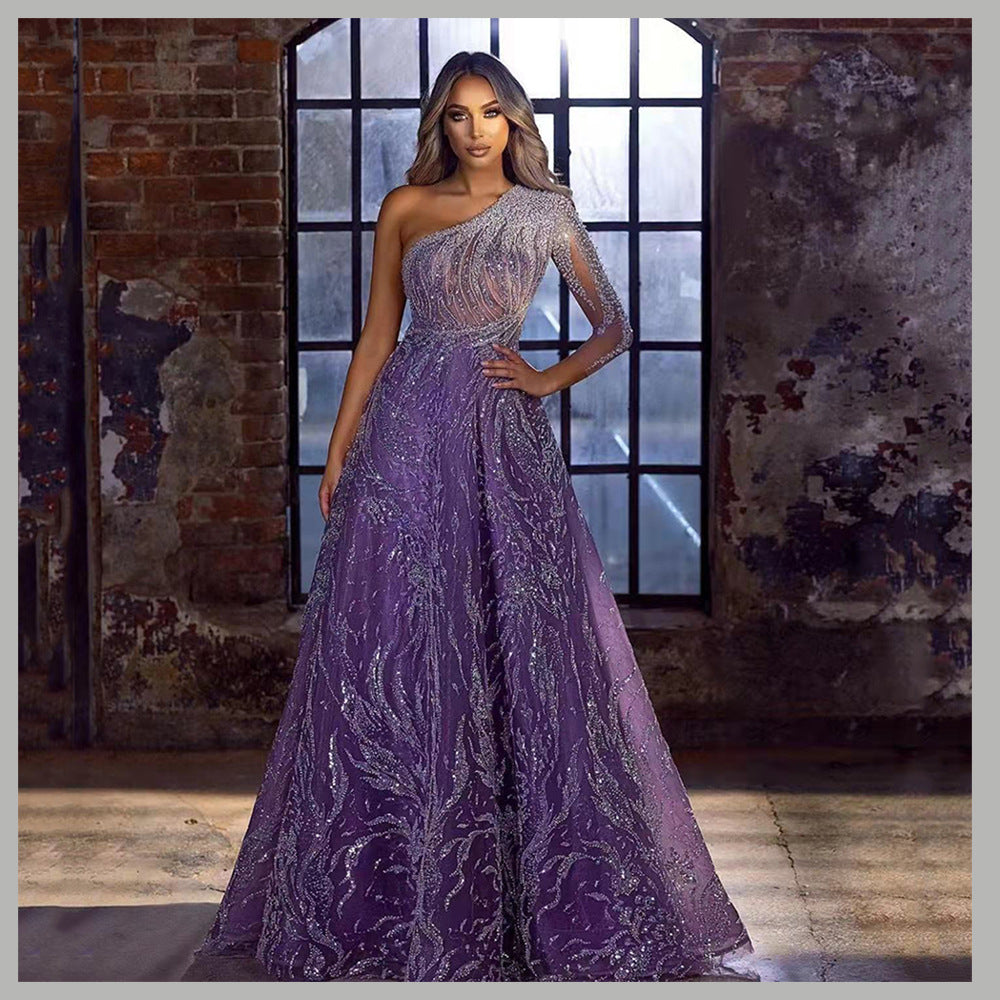 Damer Elegant Aftenkjole med asymmetrisk Design og glitrende Applikationer Stilla