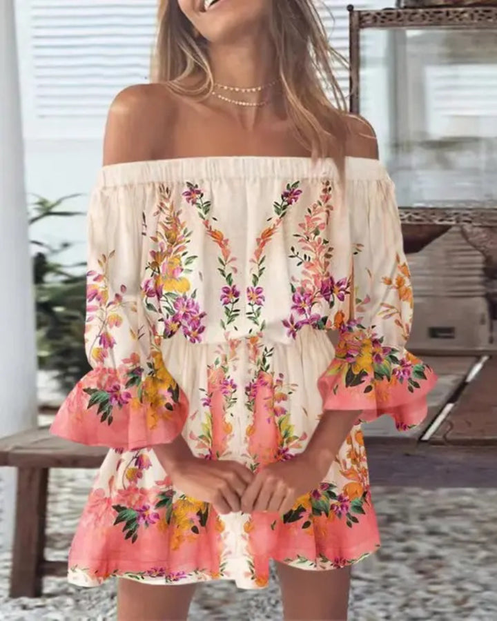 Dame luftig Off-Shoulder Kjole med Rüschendetails og blomster mønster Stilla