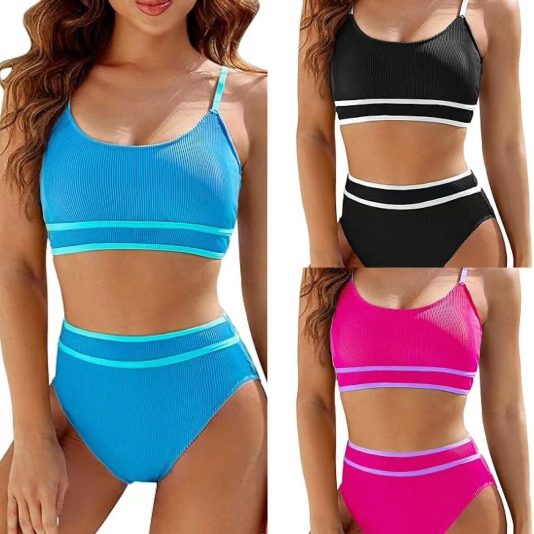 Damer høj taljede bikini-sæt med sporty top Skovae
