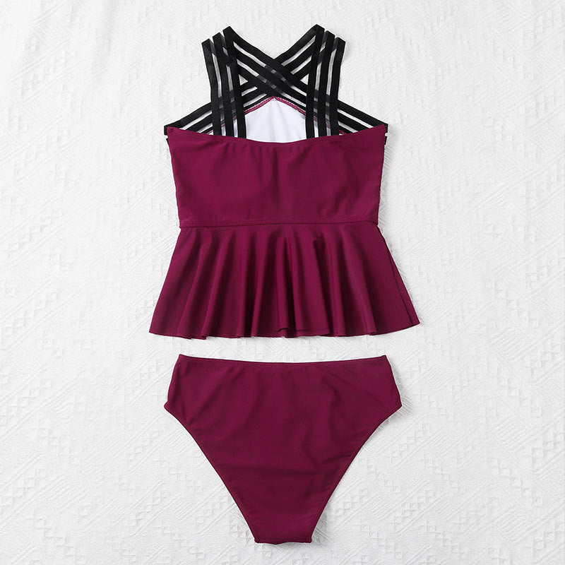 Dame plejevenlig tankini med trendy indpakningsdesign Skovae