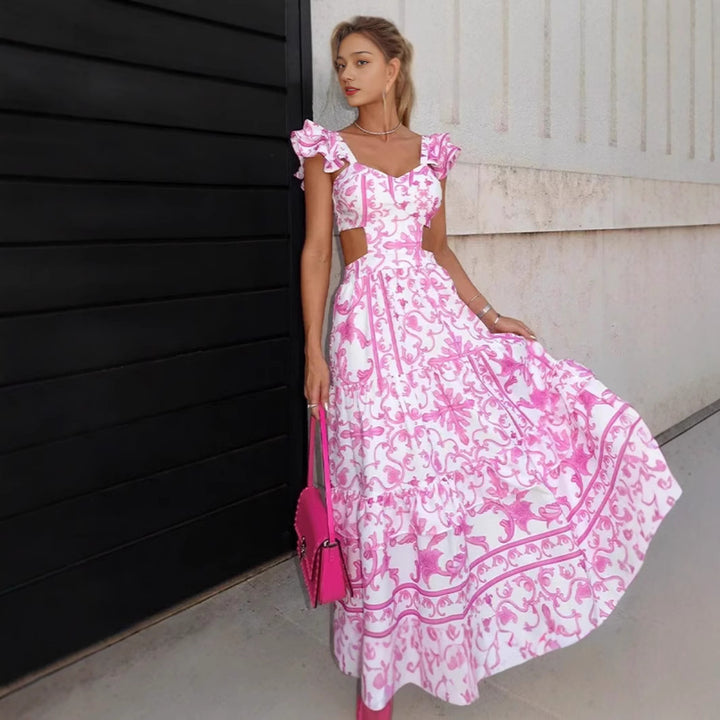 Damer Elegant Maxi Kjole med Udsparingsdesign og Volange-detaljer