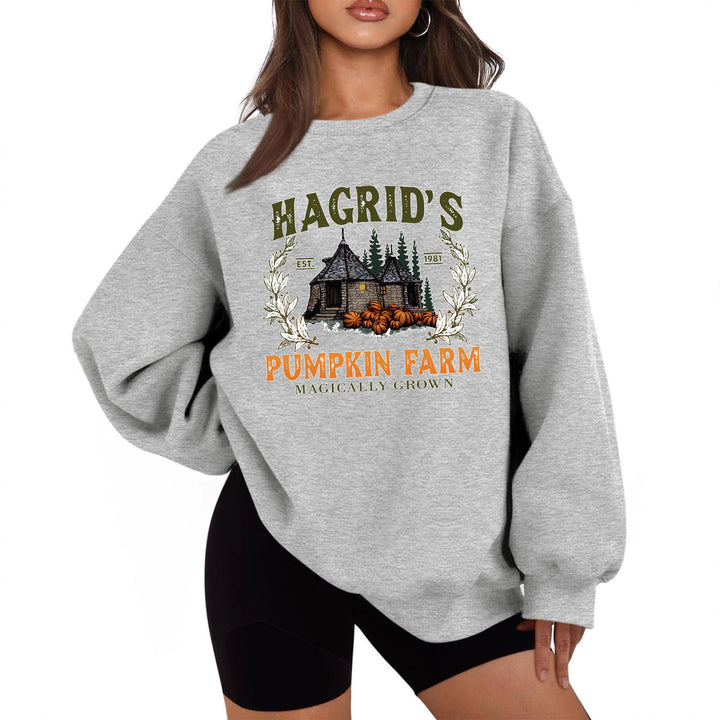 Kvinders sweatshirt med hyggelig rund hals og efterårs græskarmotiv Stilla
