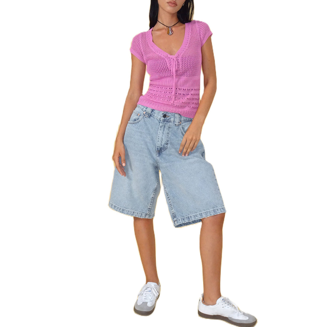 Dame Relaxed Fit Denim-Bermuda med høj talje Stilla