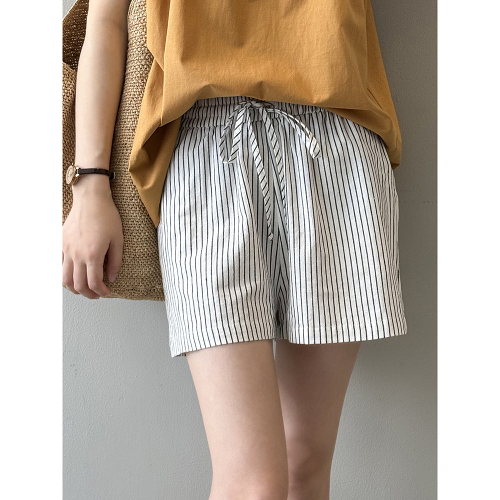 Dame stribede shorts med snor og elastisk talje Stilla