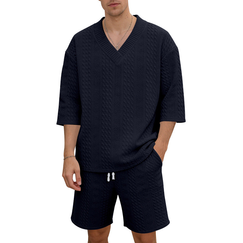 Unisex nan afslappet lounge-sæt med V-hals-top og snorbund-shorts Skovae