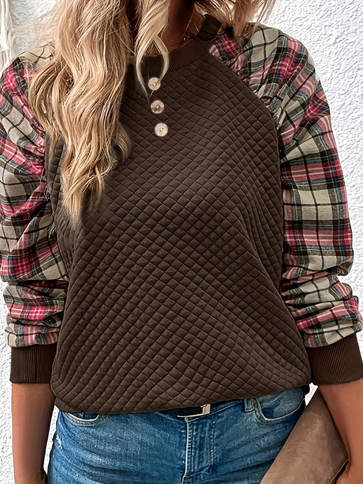 Dameu Casual Sweatshirt med quiltet design og ternede ærmer Stilla