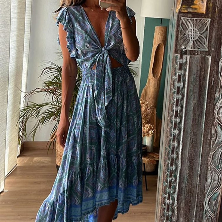 Dame maxikjole med elegante flæsedetaljer Stilla
