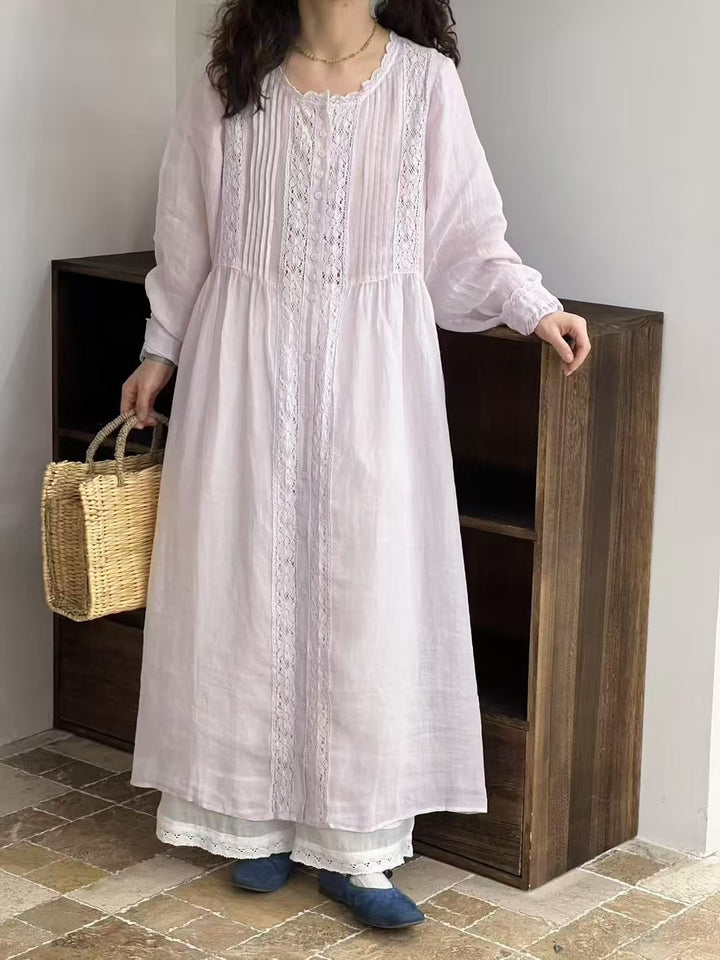 Dame Elegant Langærmet Tunika Kjole med Spids Dekorationer Stilla