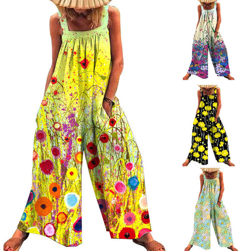 Dame Størrelse Jumpsuit med Blomster Mønster og Praktiske Lommer Skovae