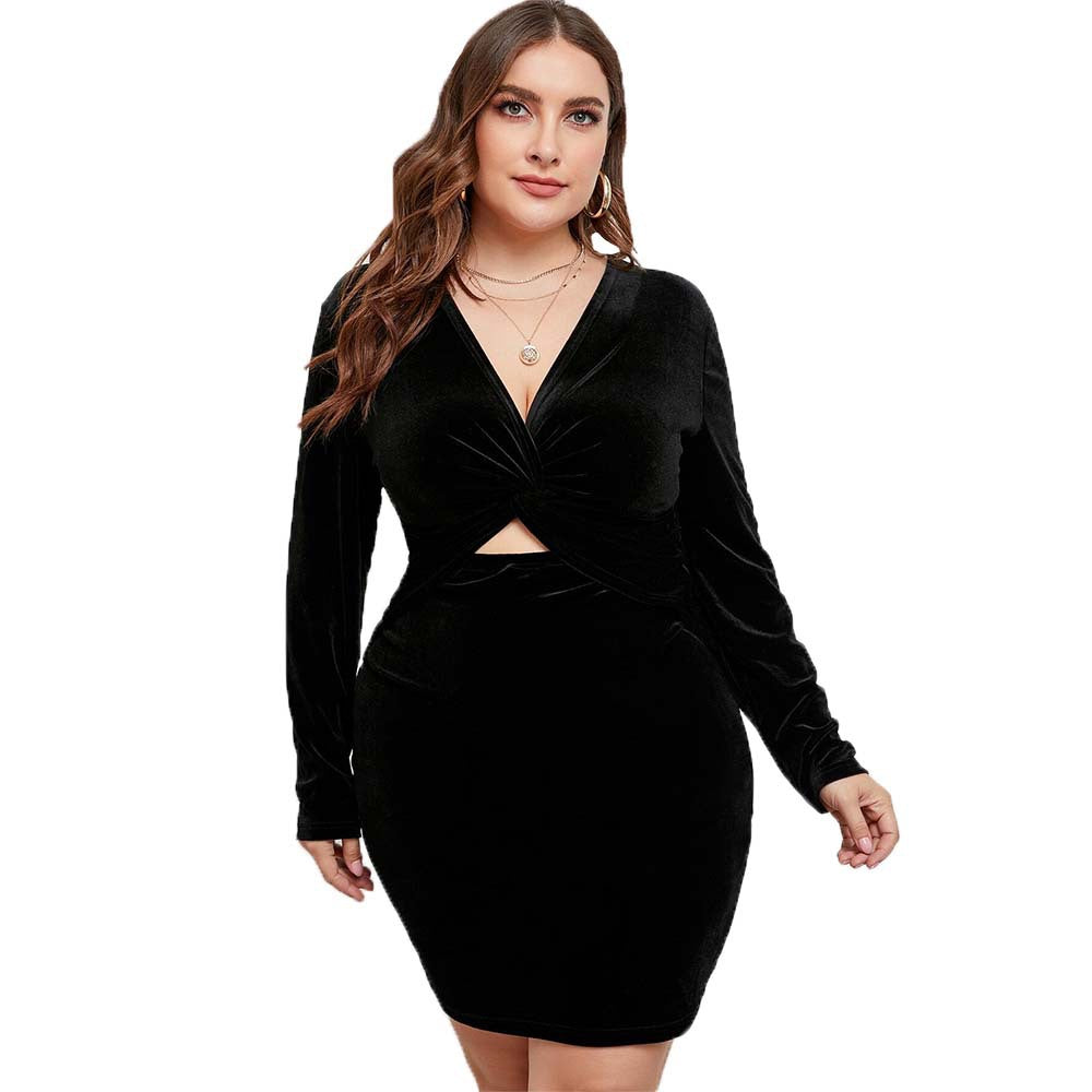 Dame figursyet velourkjole med knude og cut-out Stilla