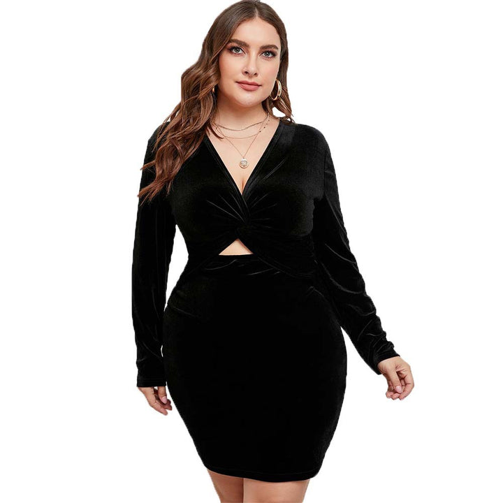 Dame figursyet velourkjole med knude og cut-out Stilla