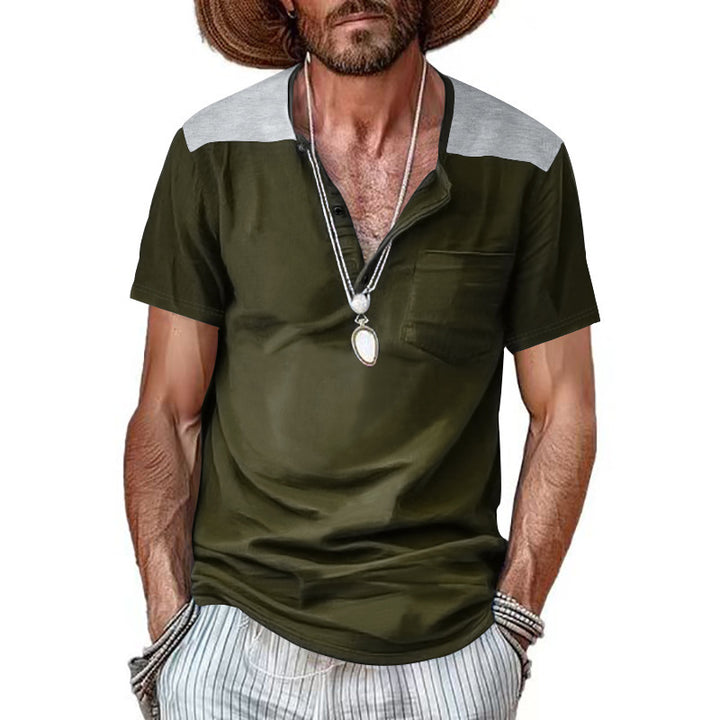 Herrer behagelig kortærmet Henley T-shirt med moderne design og praktisk brystlomme Stilla