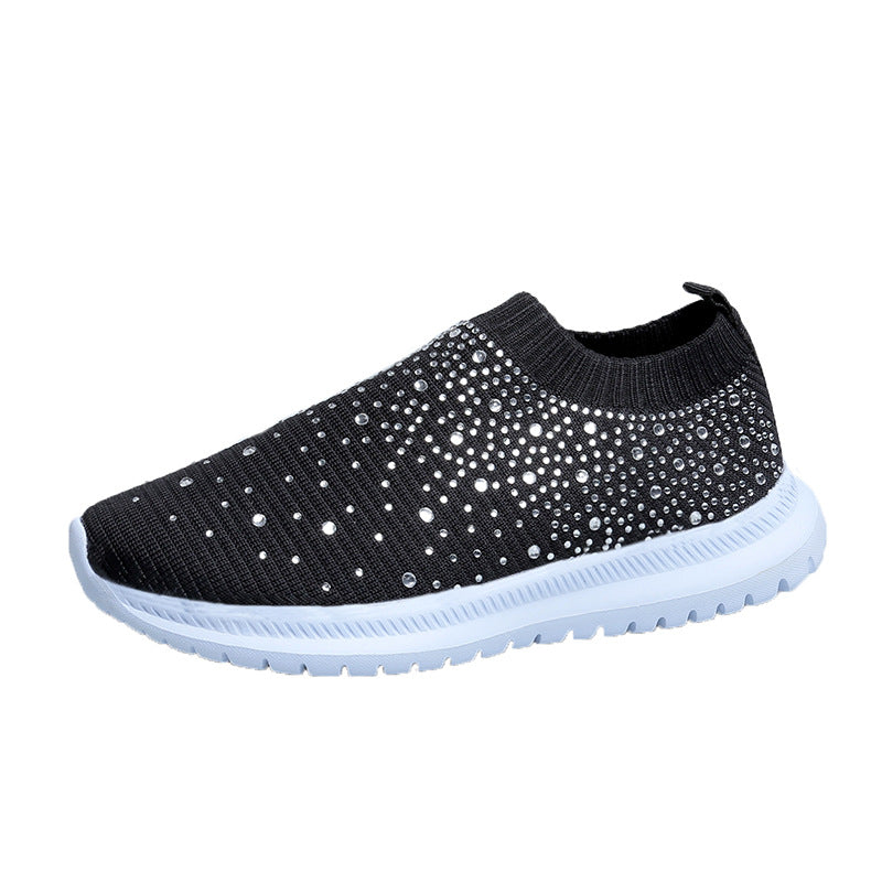 Dame sneakers med funklende strass-applikationer og elastisk strik-overmateriale Stilla