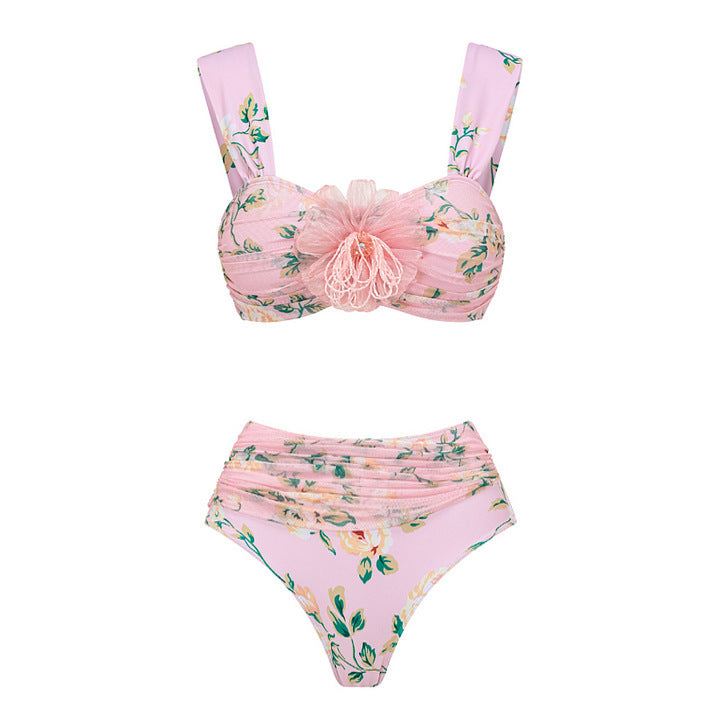 Dame bikini-sæt med blomsterdetaljer og luftig maxi-nederdel Skovae