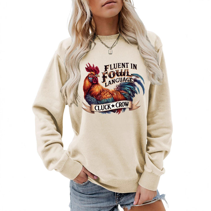 Kvinders sweatshirt med humoristisk kyllingemotiv og behagelig pasform Stilla