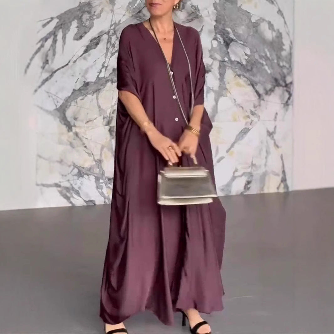 Dame Elegant Maxi-kjole med knapdetaljer Stilla