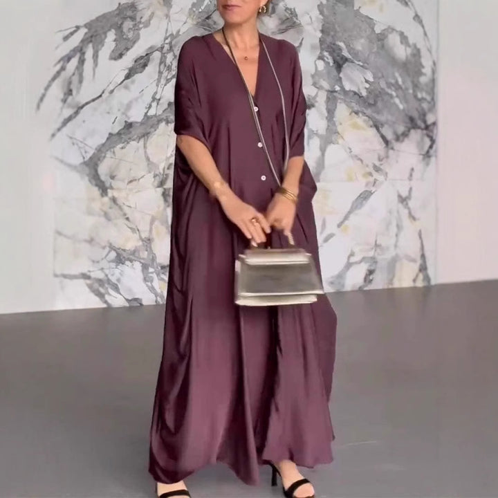 Dame Elegant Maxi-kjole med knapdetaljer Stilla