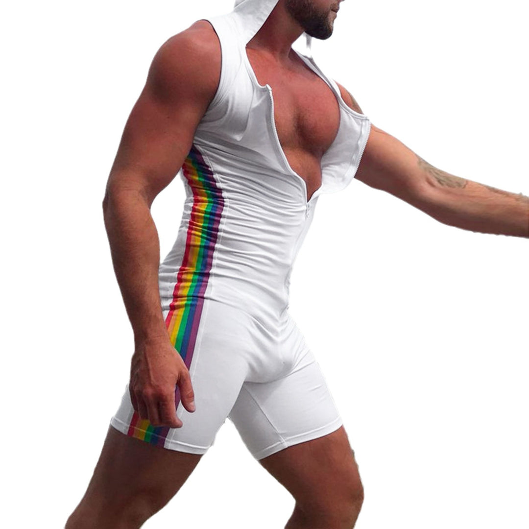 Herren nan ærmeløs hættetrøje shorts jumpsuit med gennemgående lynlås og ergonomisk skridtløsning Skovae