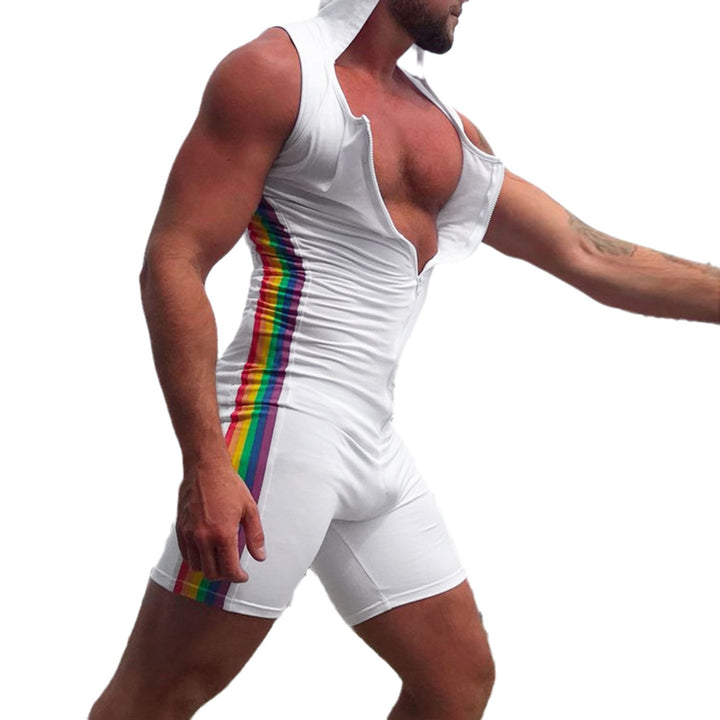 Herren nan ærmeløs hættetrøje shorts jumpsuit med gennemgående lynlås og ergonomisk skridtløsning Skovae