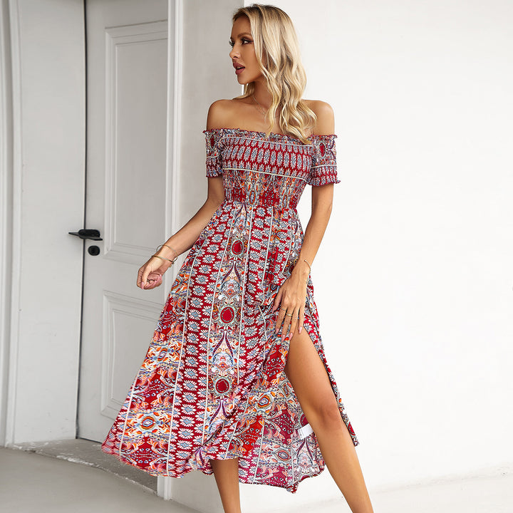 Dame Maxi-kjole med off-shoulder design og legende slids Stilla