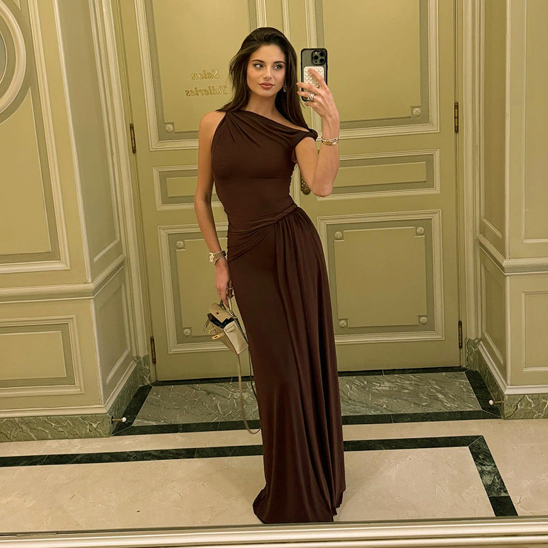 Femme One-Shoulder Draperet Maxi Kjole Stilla