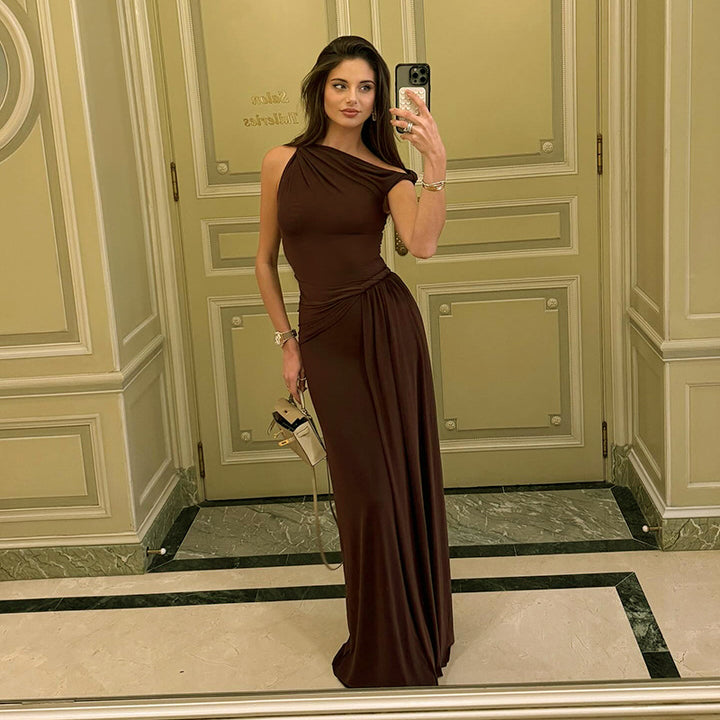 Femme One-Shoulder Draperet Maxi Kjole Stilla