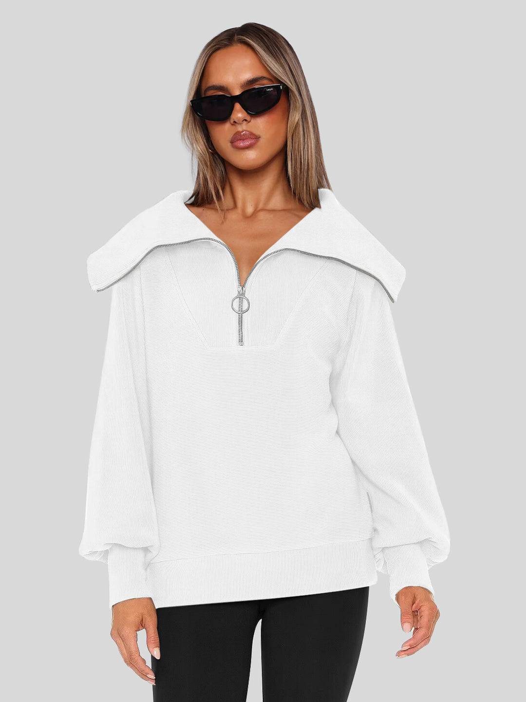 Dame Oversized Sweatshirt med elegant krave og lynlås Stilla