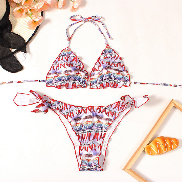 Dame triangel-bikini med florale mønstre og sløjfe-detalje Stilla