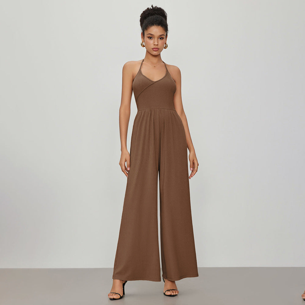 Dame jumpsuit med elegant V-hals og løs pasform Stilla