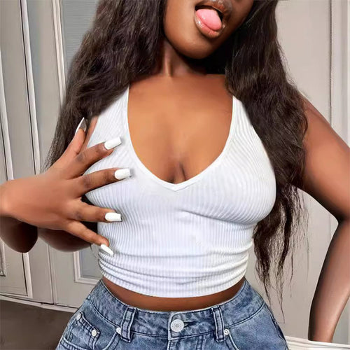 Dame Rib-V-Udsnit Croptop Stilla