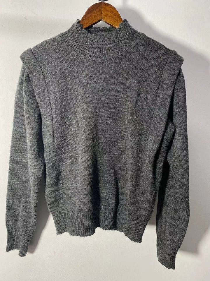 Dame strikpullover med kreativt skjortekrave og brystdetaljer Stilla
