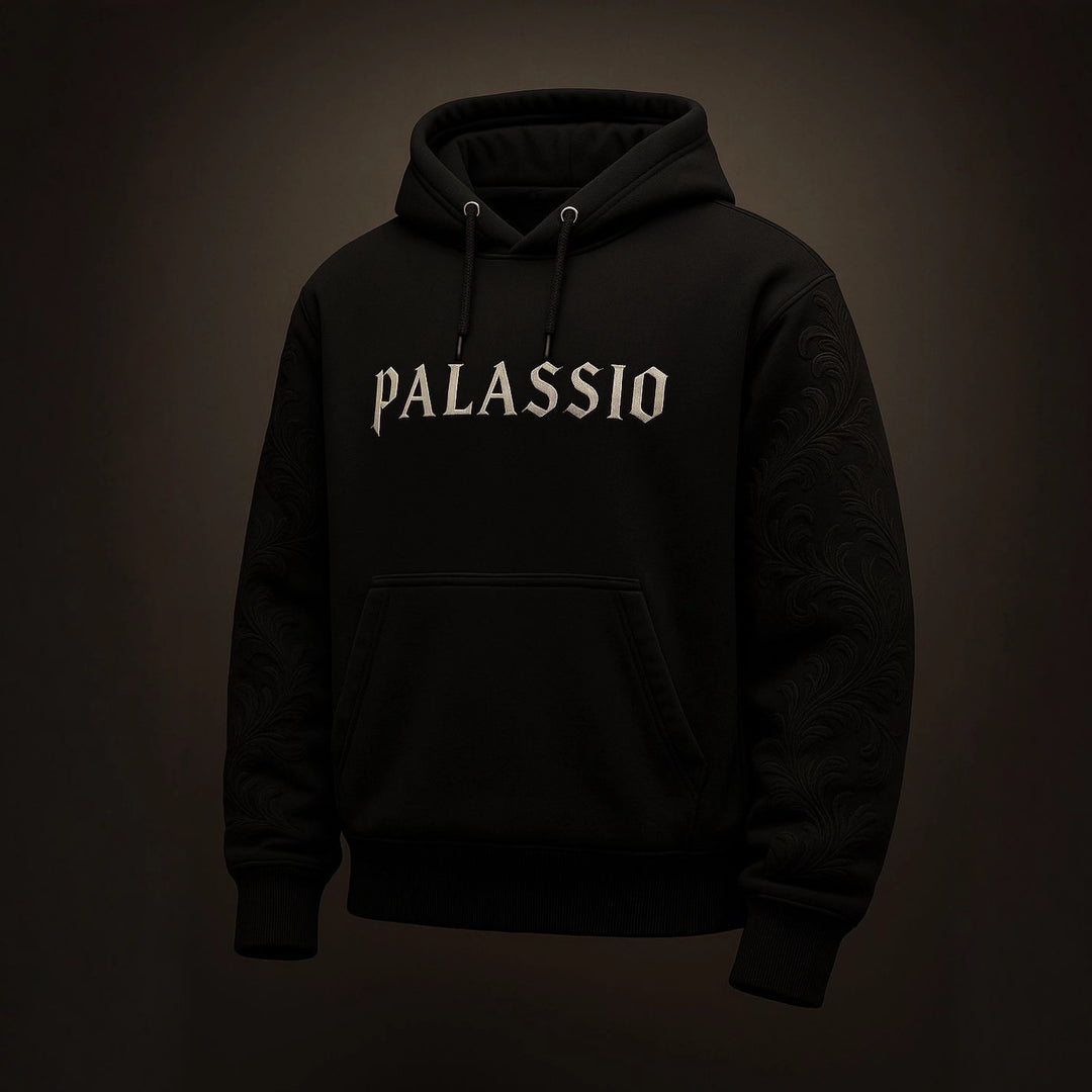 Unisex nan Premium-Hoodie med tonalt reliefbroderi på ærmerne, dobbelt hætte og kængurulomme Skovae