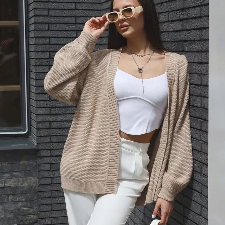 Kvinders oversized cardigan med tekstureret mønster og brede ærmer Stilla