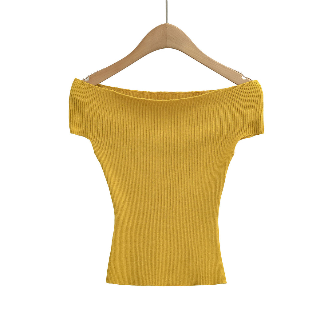 Dame Off-Shoulder Top i fint ribbet materiale Stilla