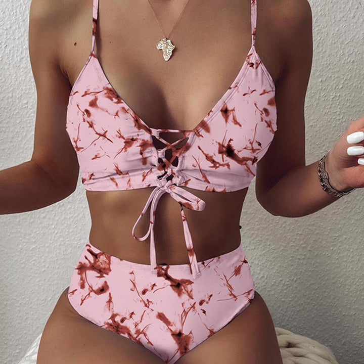 Dame Højtaljet Bikini-sæt med justerbare snøre detaljer Skovae