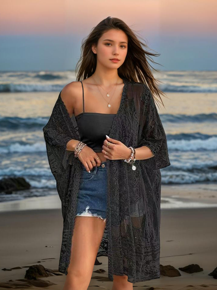 Dame Hæklet Kimono i fin spids med elegante detaljer Stilla