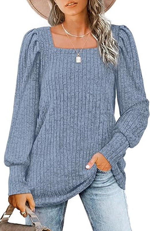 Dame sweater med ribbet design og ballonærmer Stilla