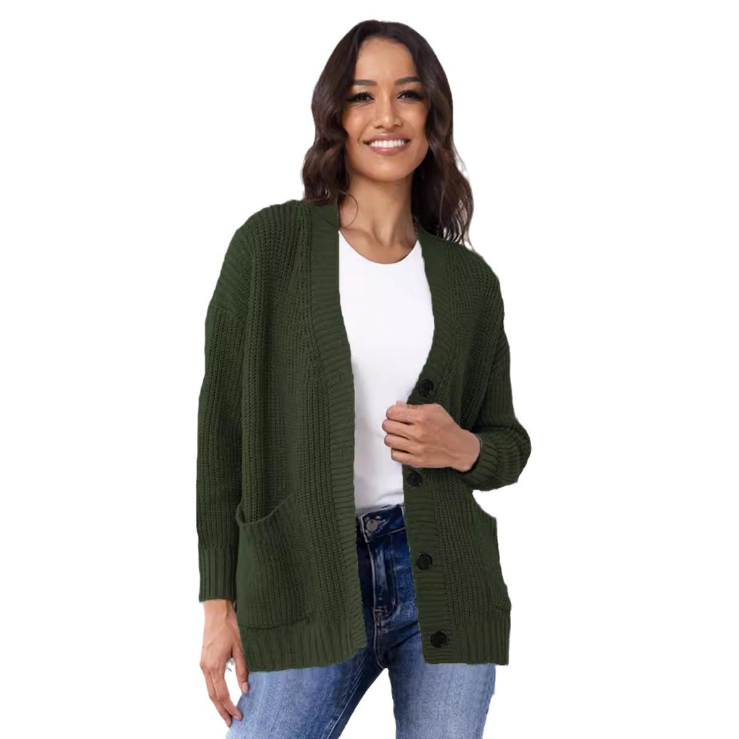 Kvindernes chunky strik cardigan med store lommer og klassisk V-hals Stilla