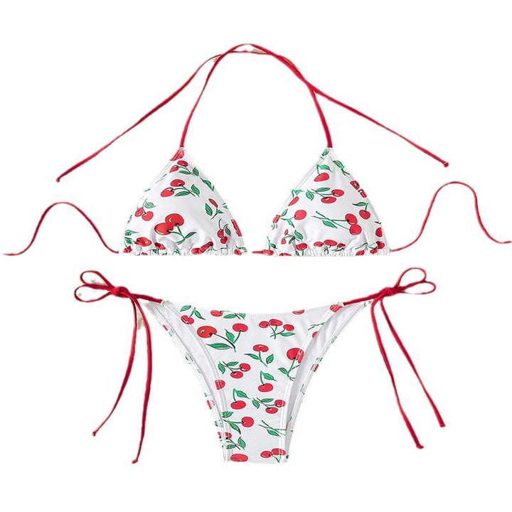 Dame triangel-bikini med glad kirsebærmotiv Skovae