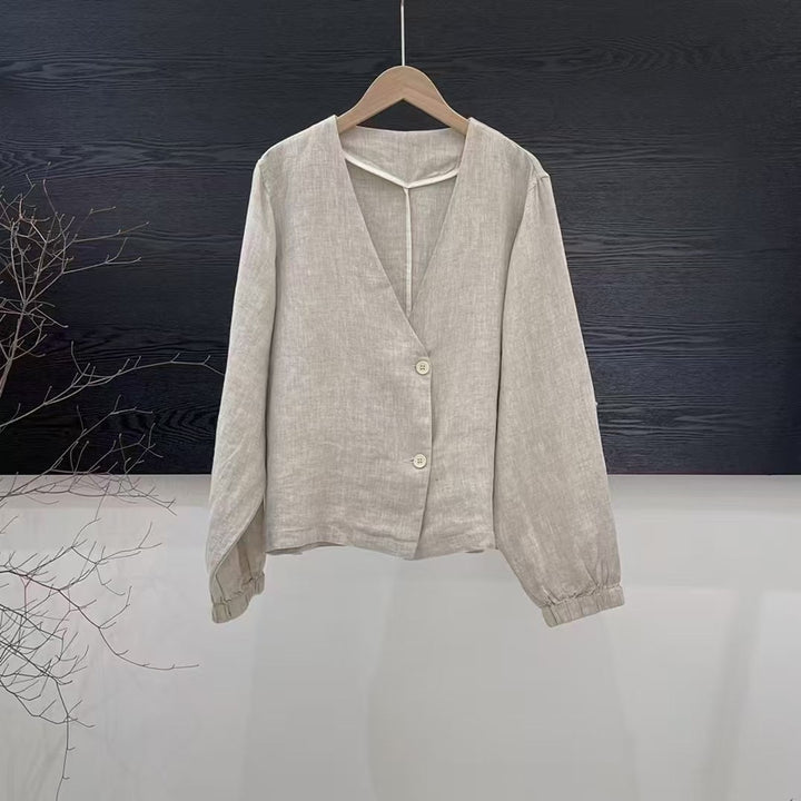 Femme Elegante Linned Omslagskjorte Stilla