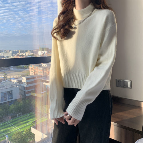 Kvinders komfortable og elegante cropped sweater med høj krave Stilla