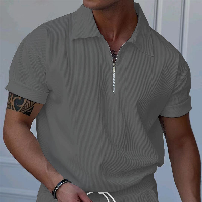 Herrer kortærmet polo-shirt med moderne lynlås og struktureret stof Stilla