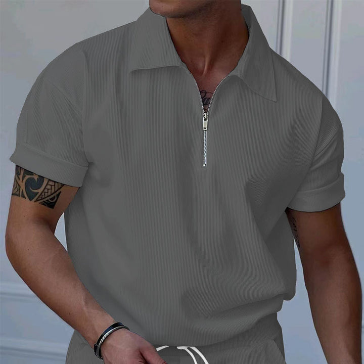 Herrer kortærmet polo-shirt med moderne lynlås og struktureret stof Stilla