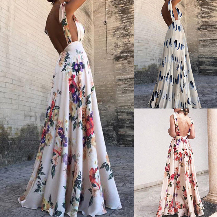Kvinders elegante maxi kjole med blomstermotiv og sideslids